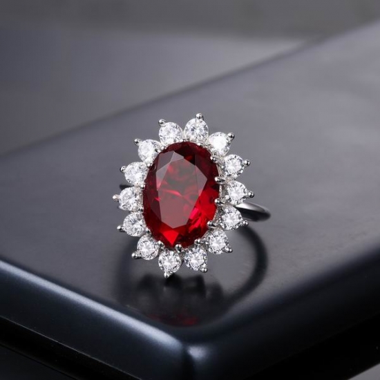 المرأة الفاخرة خاتم الزفاف الأحمر الكبير تشيكوسلوفاكيا في الفضة الاسترليني