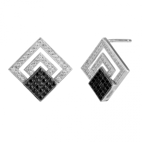 مربع 2-تونيس مطلي الأقراط الشمع وضع 925 الفضة تشيكوسلوفاكيا أقراط